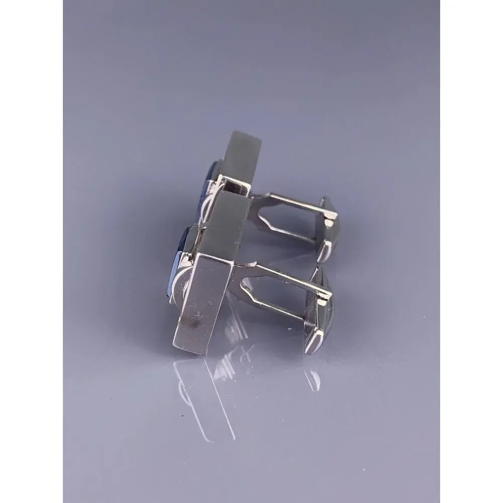 Trojan Gladiator Warrior Cufflinks Silver Tone Intaglio Hematite Gray Vintage